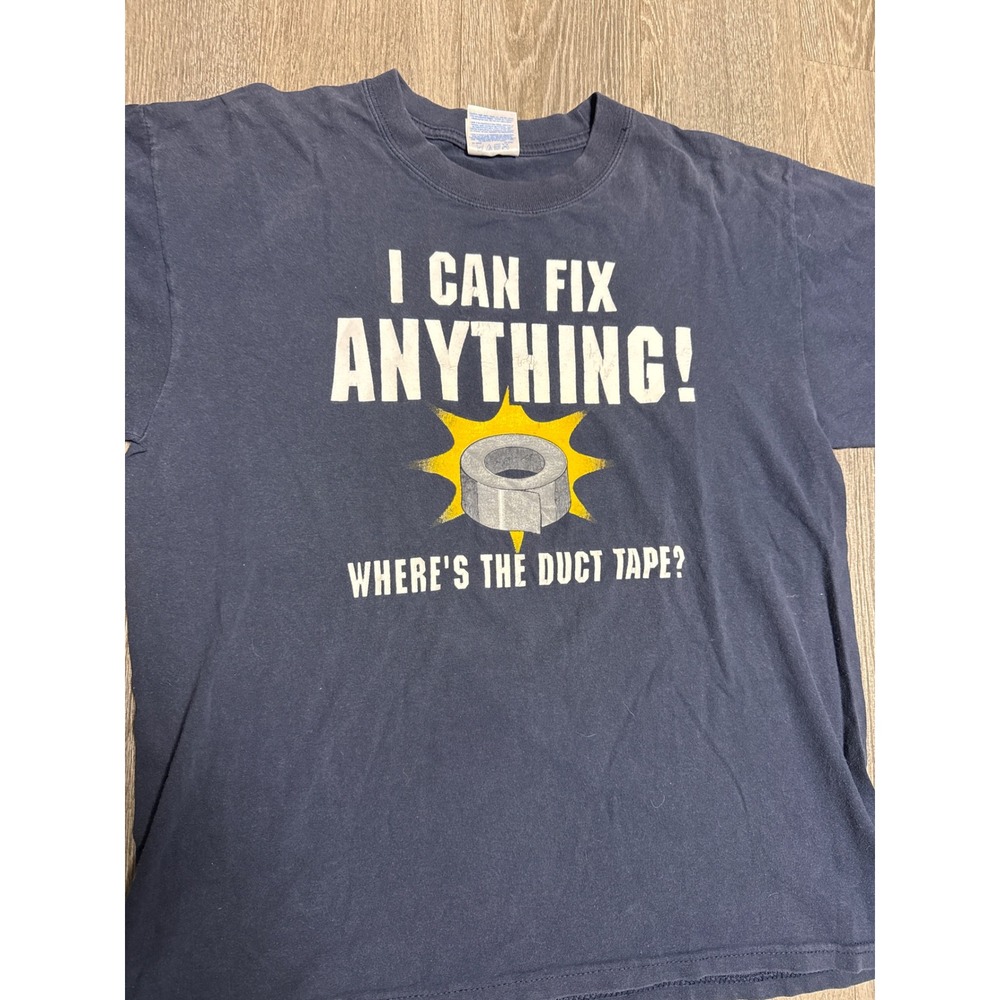 Gildan Mens I Can Fix Anything Duct Tape Graphic T-Shirt Navy Blue Large